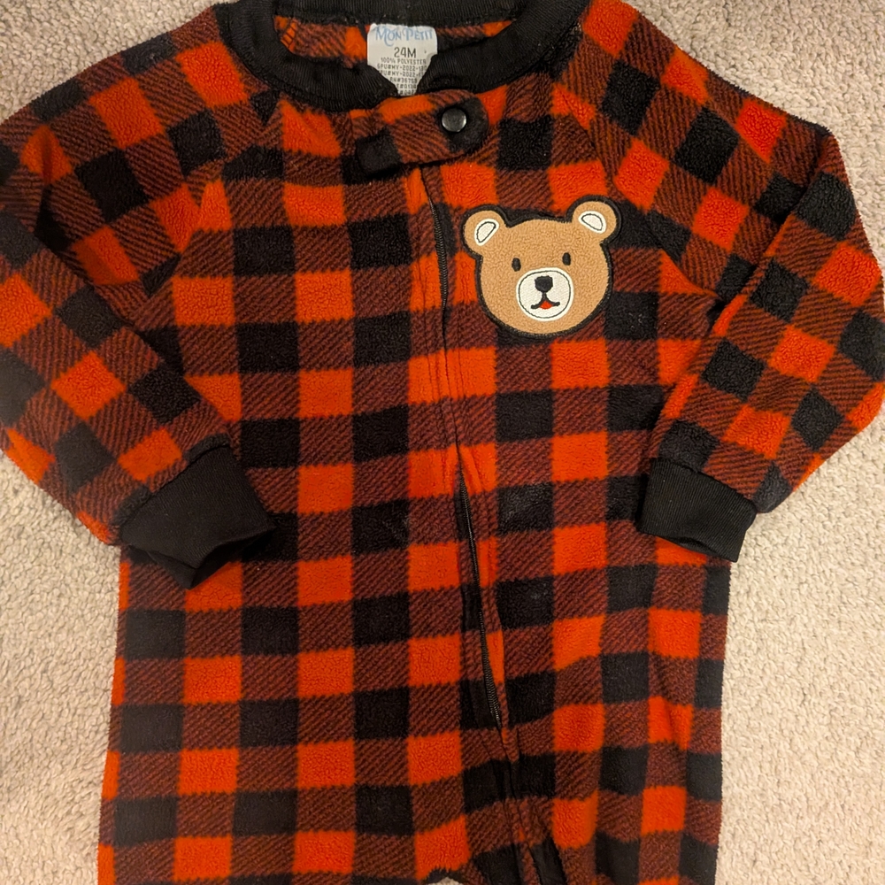 Plaid Bear Fleece Footie Pajamas 24 Months